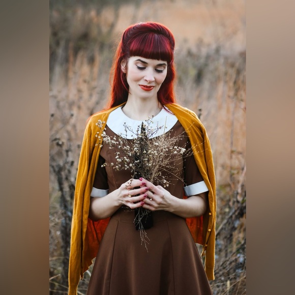 Hell Bunny Vixen Dress in Brown White Black Sz S White is Drab Trashy Diva - Picture 2 of 13